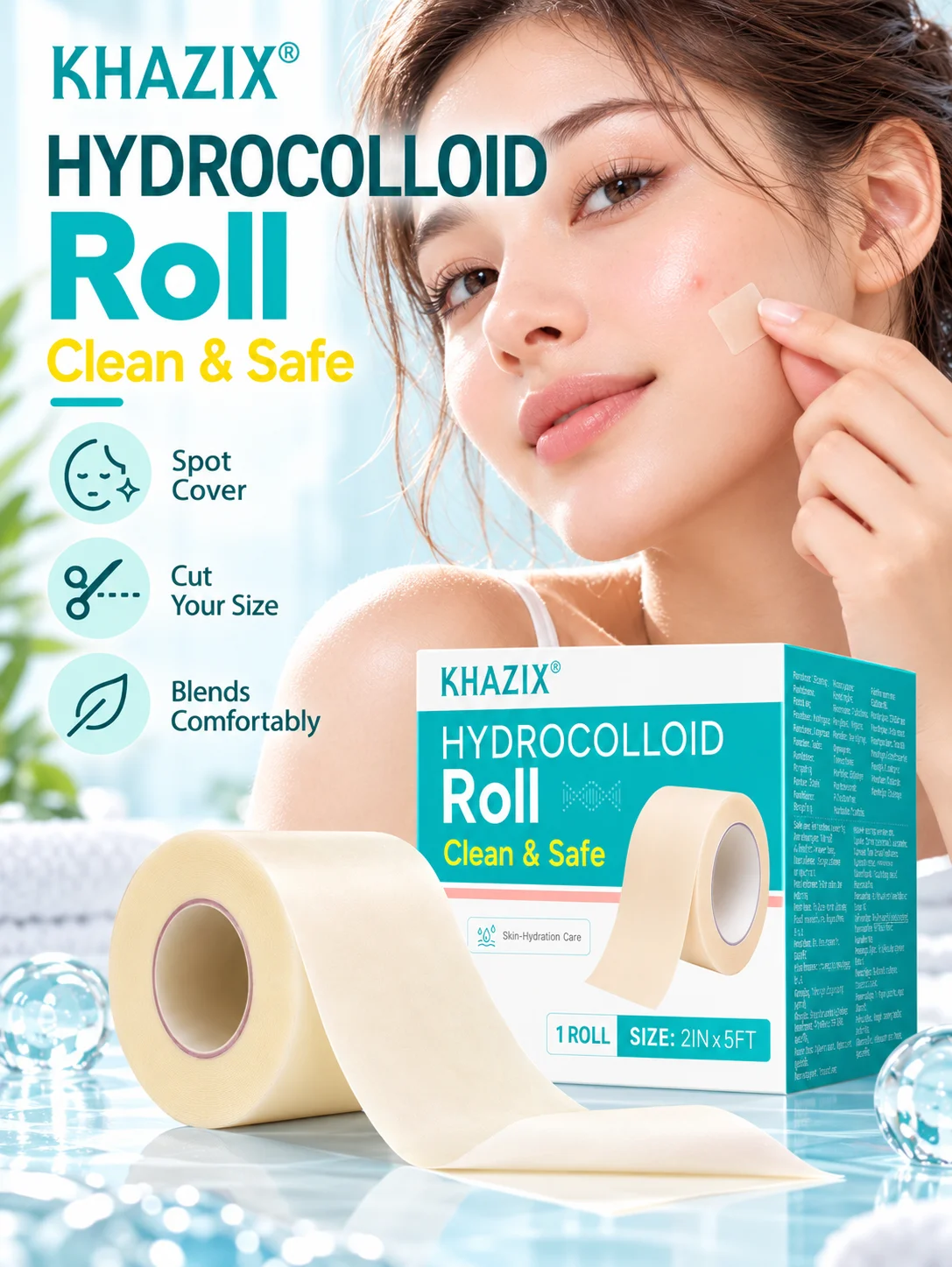 1 roll acne patch for face, hydrogel patch, flexible cutting design,mild daily skin care, suitable for both men and women.
