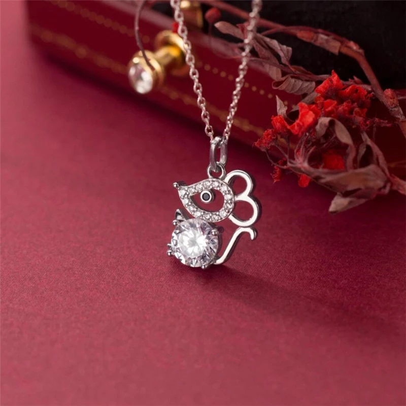 2020 Rat Year Zodiac Sign Mouse 925 Sterling Silver Clavicle Chain Female Necklace NE513