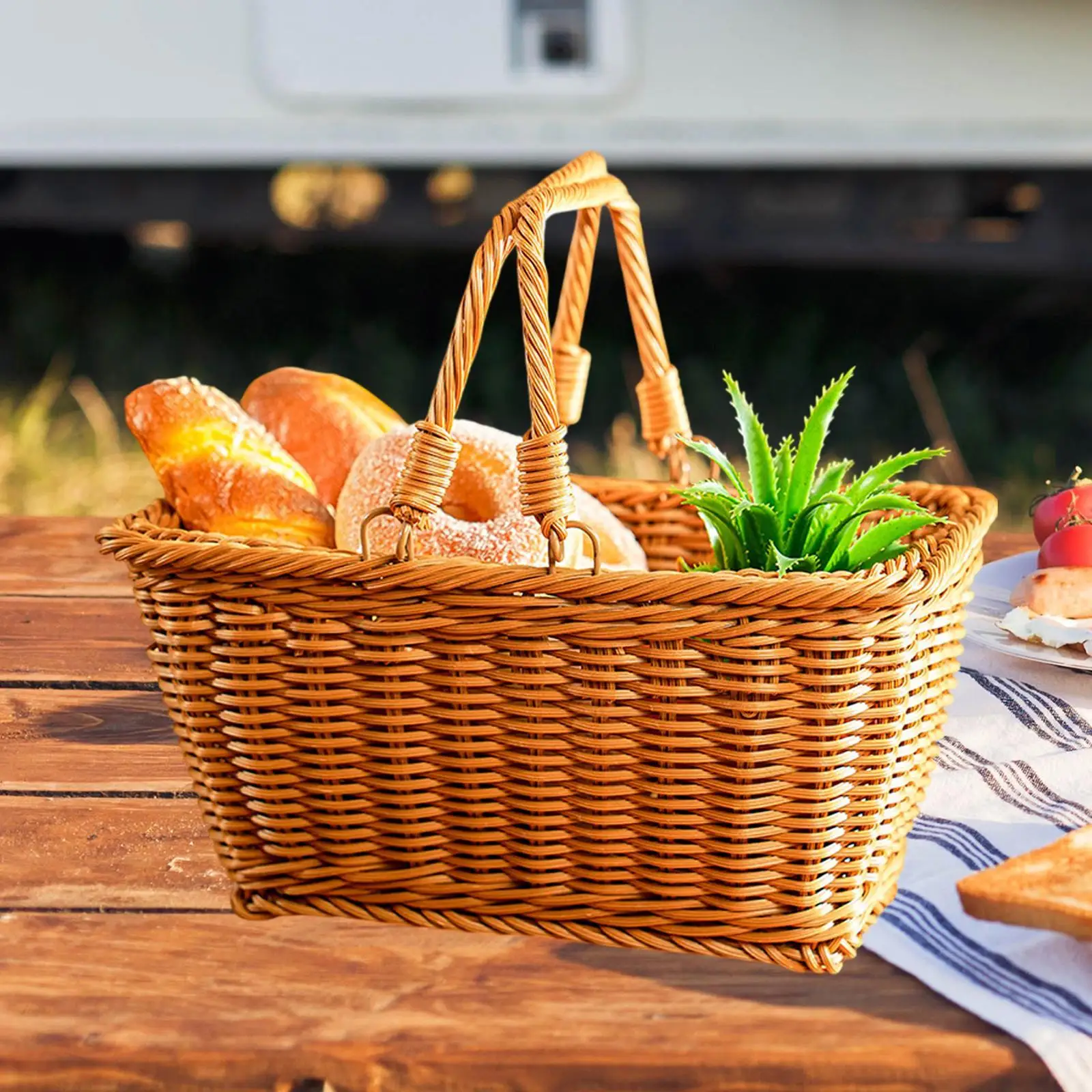 

Picnic Basket Rustic Storage Hamper for Kitchen Pantry Home Decoration