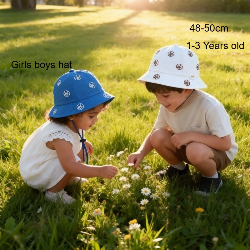 Children Hat with Bear Cute Embroidery Fisher 48-50cm Kids Sun Protection Outdoor Leisure Cap Girls Boys Bucket Hat Baby Caps