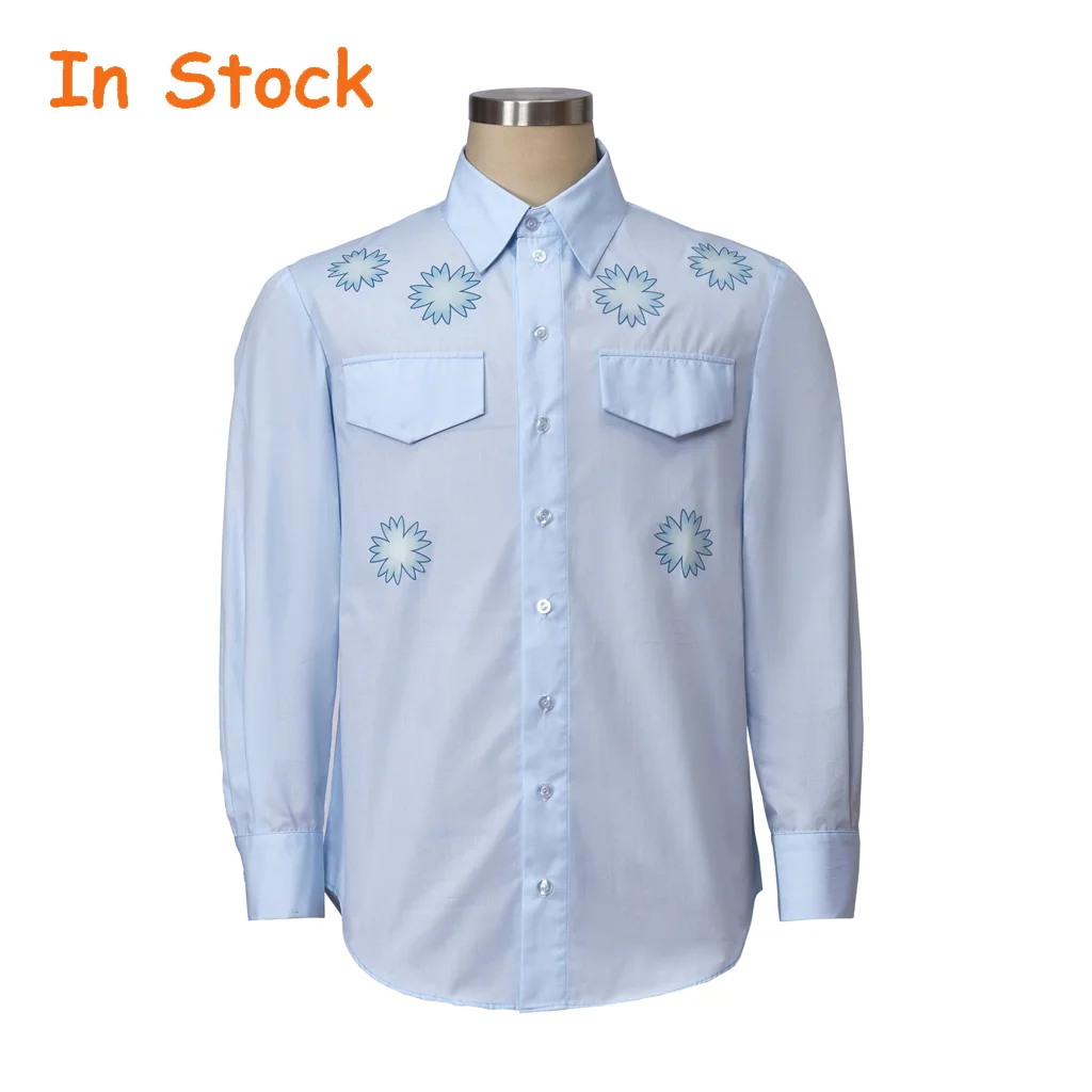 Op voorraad Napoleon Dynamite Blouse Zomer Nieuw Causaal Effen Revers Lange Mouw Uitgehold Shirt Heren Shirt