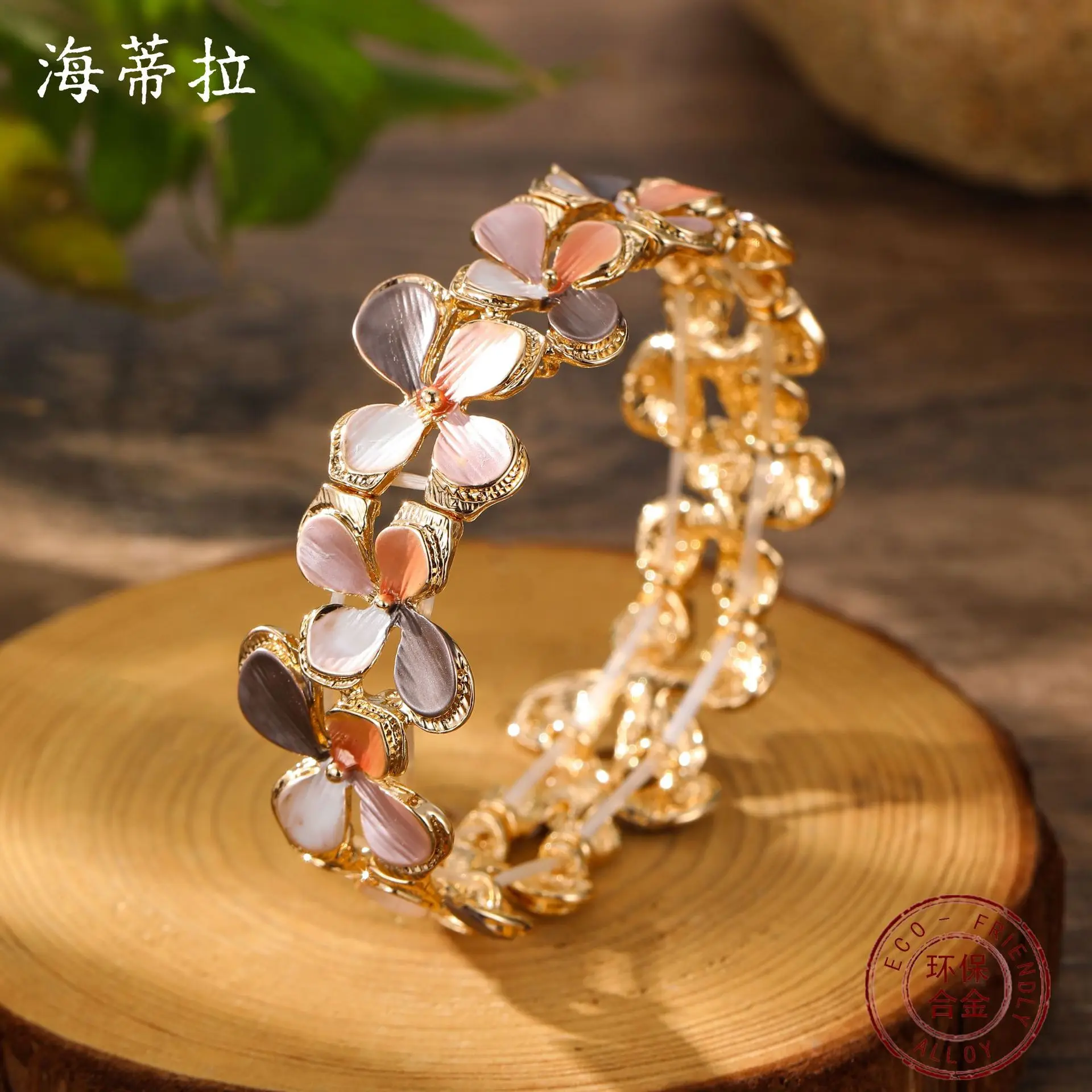 DIY accessories enamel color irregular small flower elastic bracelet women's simple and advanced flower zinc alloy bracelet