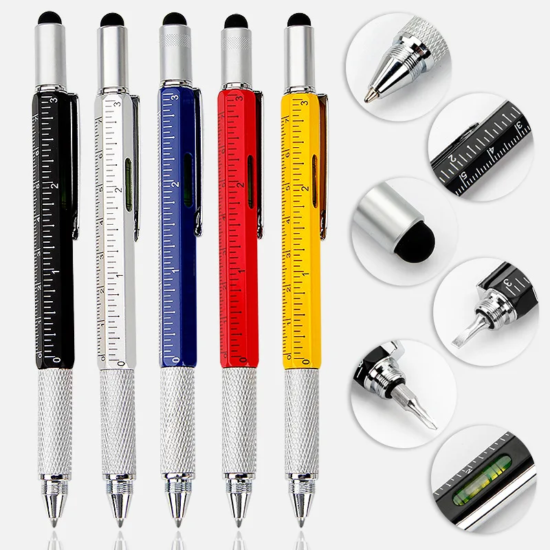 7 In 1 Multifunctional Ballpoint Pen with Modern Multitech Gadget Measuring Ruler Screwdriver Touch Screen Stylus Level