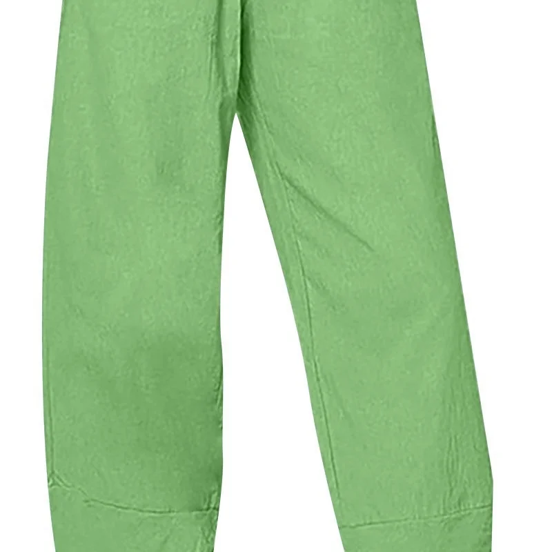 فضفاض عارضة المرأة السراويل عالية الخصر القطن تسع نقاط السراويل الفضفاضة كبيرة الحجم اللون بسيط المرقعة كيت