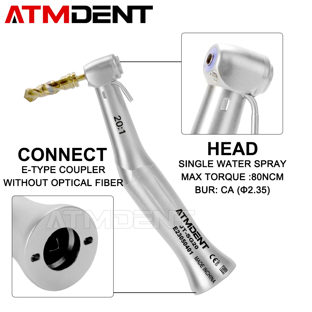 Dental 20:1 Implant Contra Angle Slow Low Speed Handpiece Fit for E Type  Dental Implant Micromotor