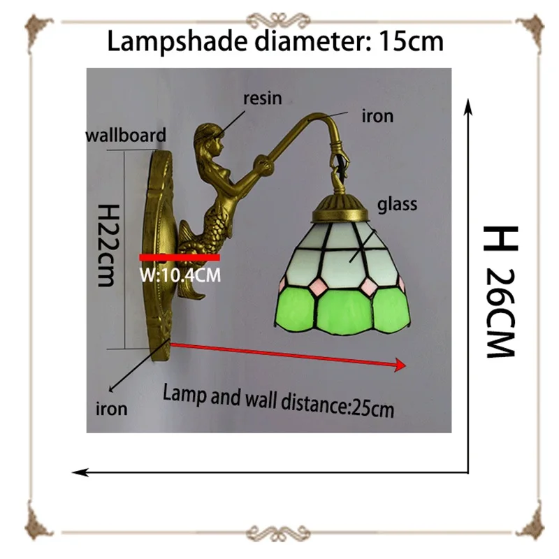 Europejskie zielone śródziemnomorska lampa szklana ściana, kreatywna sztuka LED lampa ścienna, salon, jadalnia, sypialnia, lampa na ścianę w korytarzu