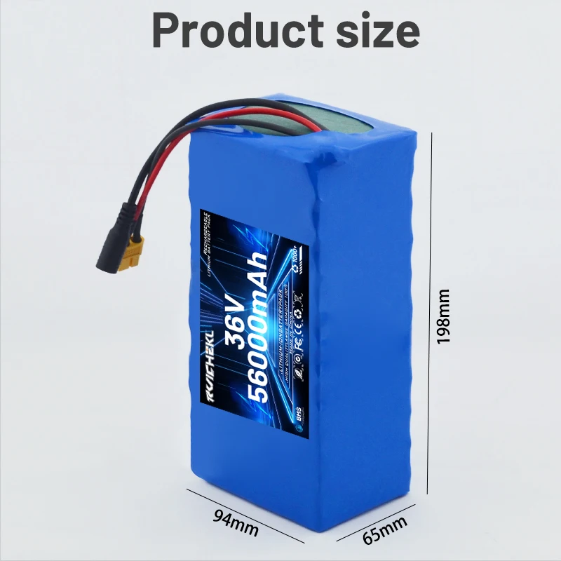 56ah High power 36V 18650 lithium-ion battery pack 10S5P 18650 with large capacity suitable for BMS charger