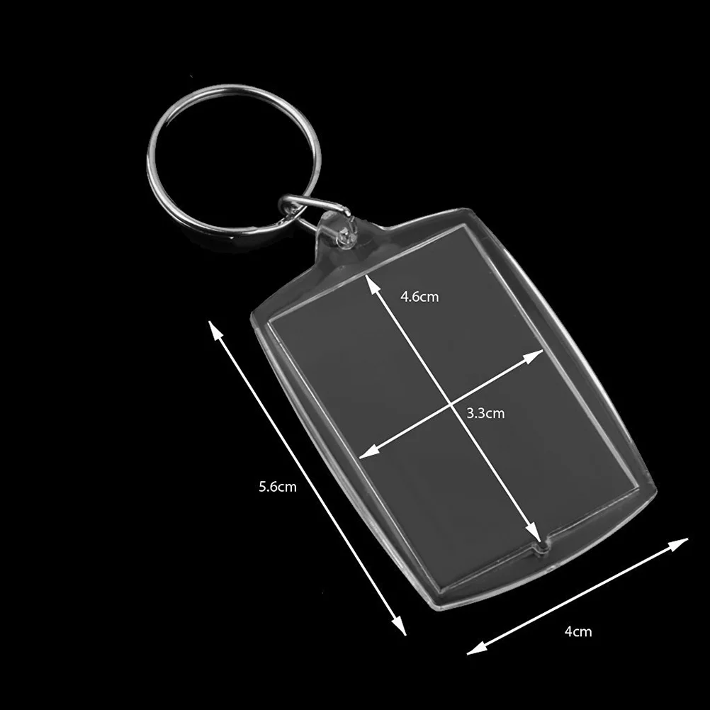 100pcs Transparent Blank Acrylic Insert Photo Picture Frame Keyring Keychain Key Holder DIY Split Ring Key Chain Gift