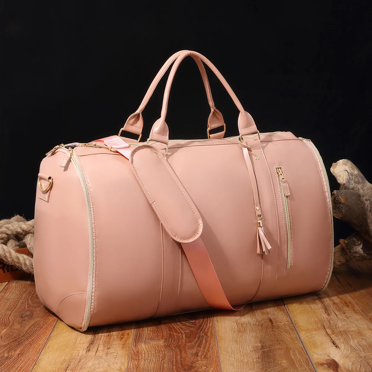 Waterproof Breathable Stowable Fashionable Travel-friendly Portable Clothing Large PU Leather Luggage Bag for Women