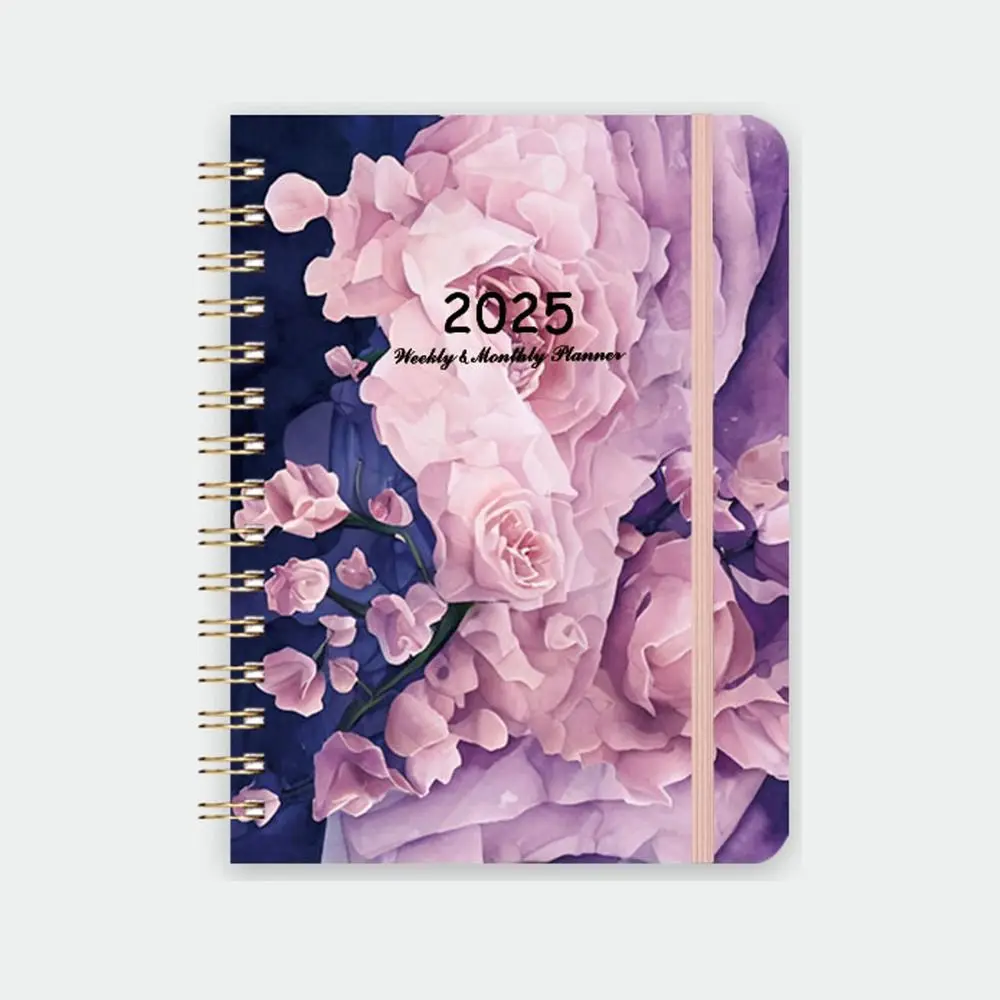 

A5 2025 Agenda Planner Notebook 140 Pages Floral 365 Days Notepad Elastic Band Design Simple Business Notebook