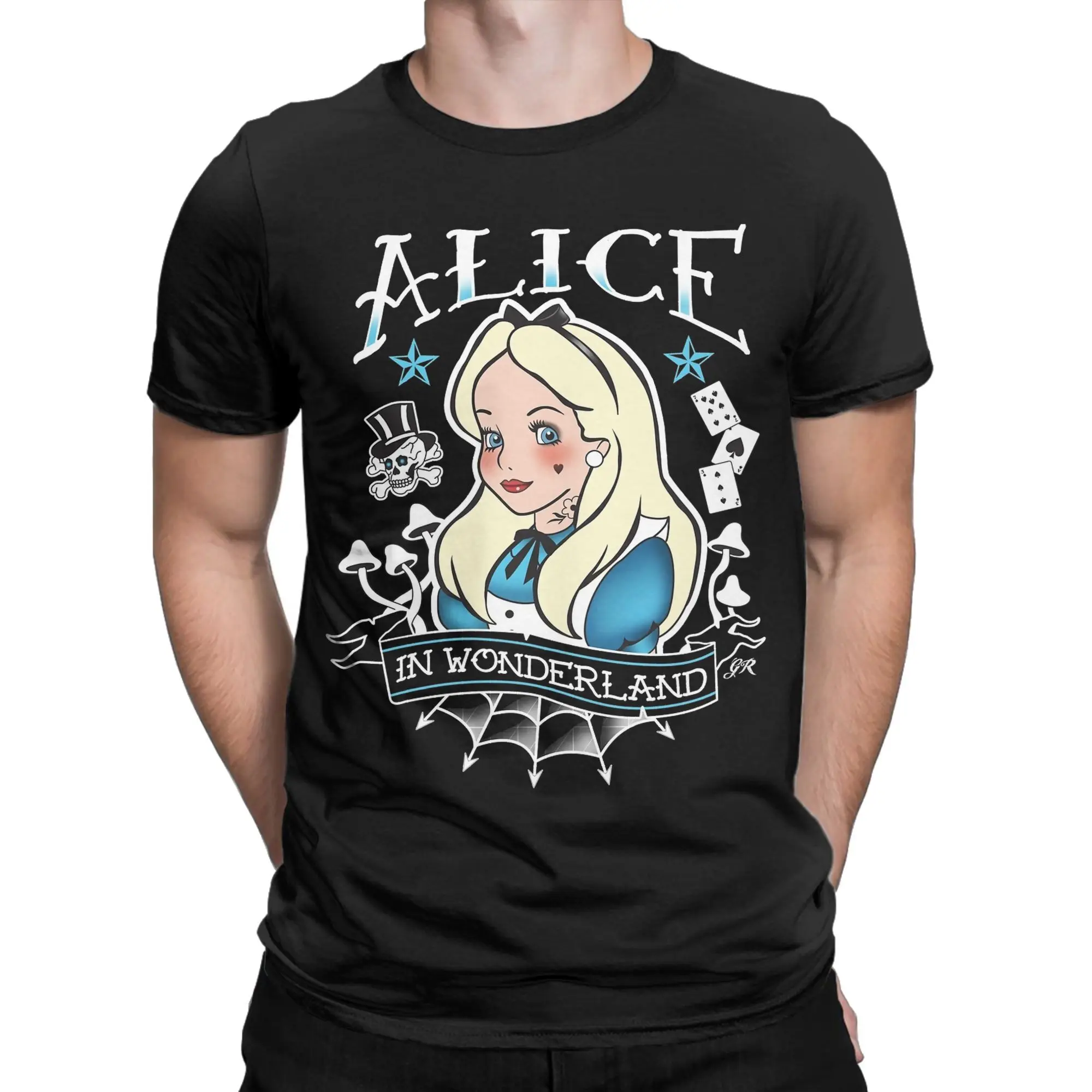 

Alice In Wonderland Men's T Shirts Fashion Tee Shirt Short Sleeve Crewneck T-Shirt Cotton Summer Clothes