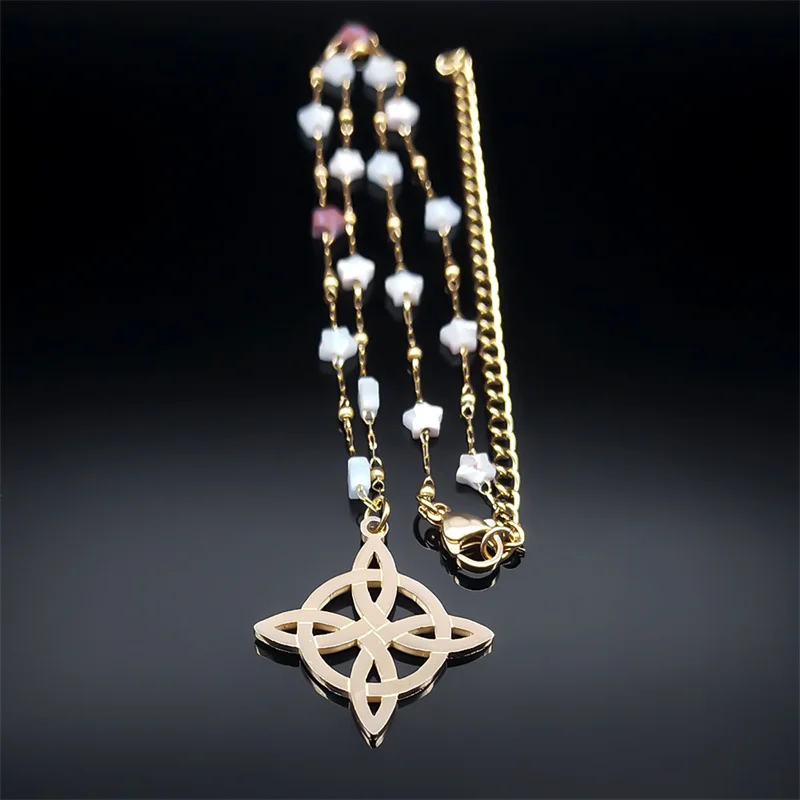 Vintage Witch Celtic Knot Stainless Steel Pendant Necklace for Women Natural Stone Star Chain Handmade Necklaces Jewelry N1724