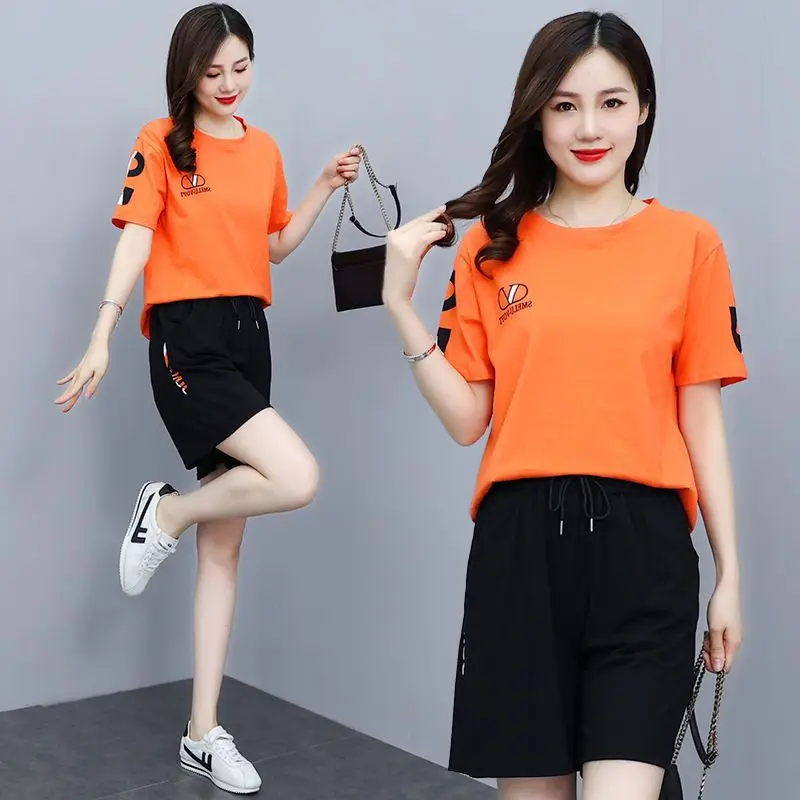 Women's Casual Short-sleeved Suit 2023 Summer New Plus Size Clothing Fashion Crop Tops Shorts Two Piece Set For Women Sweatshirt