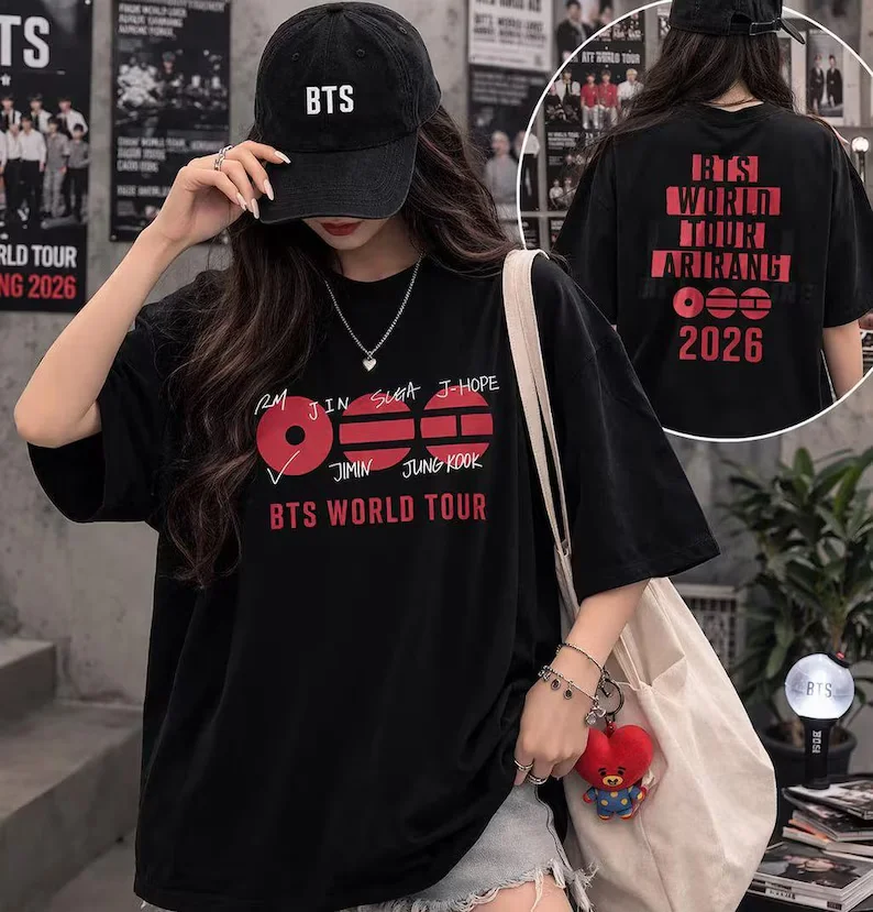 Camiseta de algodón holgada de gran tamaño para hombre y mujer, regalo coreano para fans del Kpop, gira mundial de conciertos de Arirang Bangtan Boys, verano 2026
