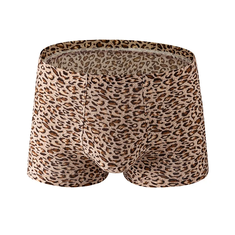 Men Boxer Briefs Leopard Print Underwear Sexy Shorts U Convex Pouch Panties Cotton Underpants Trunks Butt Lifting Panties