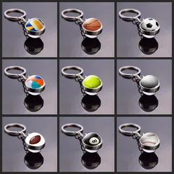 Football Basketball Keychain Glass Ball Cabochon Jewelry Sports Ball Pendant Key Chain Soccer Volleyball Men Gifts Dropshipping