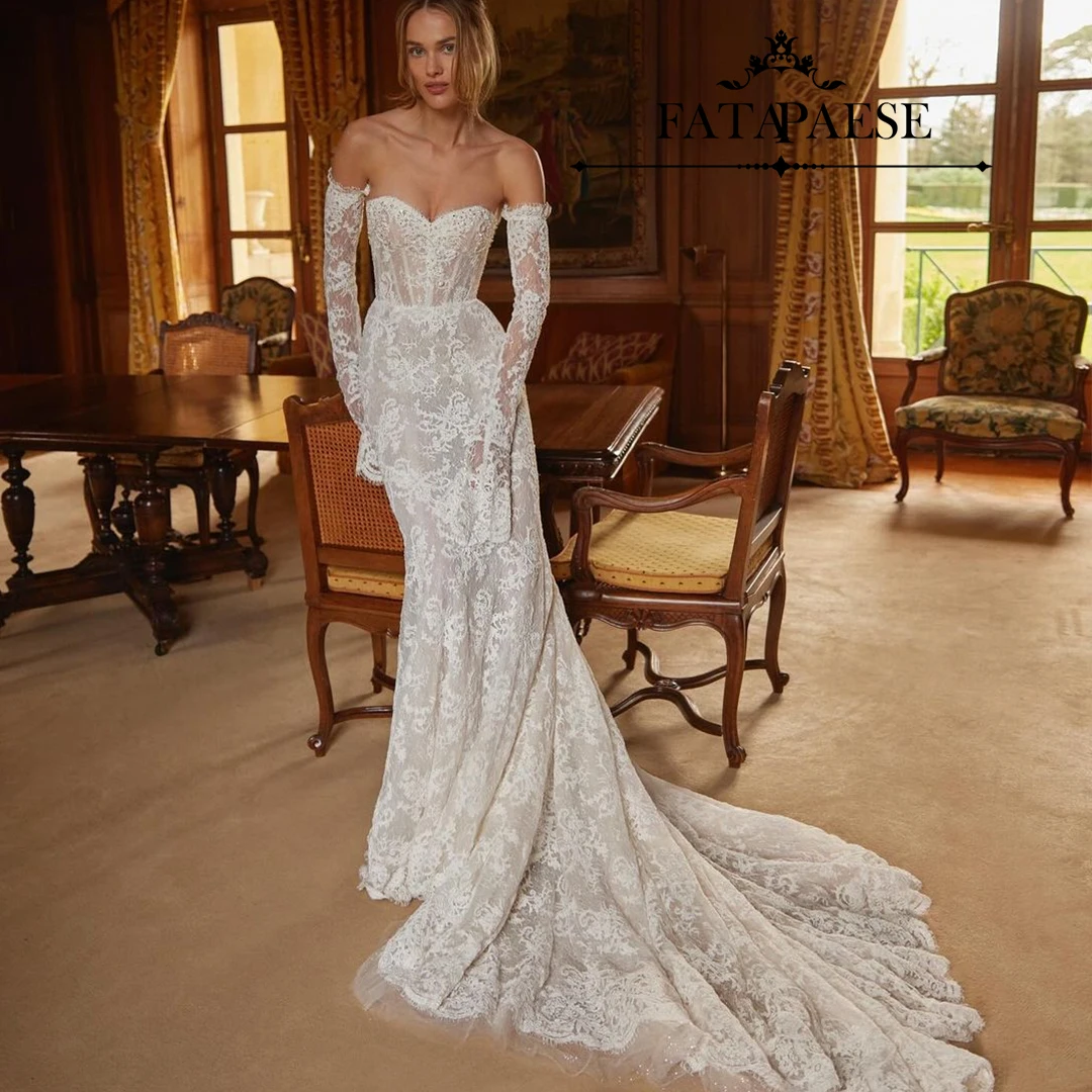 

FATAPAESE Customized Wedding Dress Off the Shoulde An Elegant and Intricate Bodice with Paddings Lace Appqulies Gown Bridal