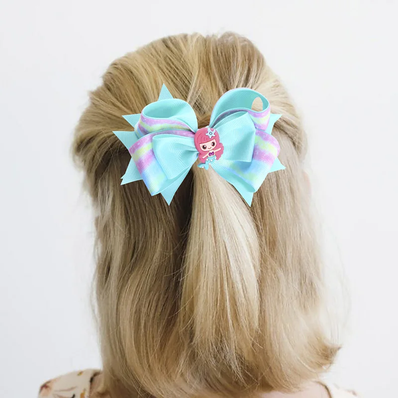 Sweet Mermaid Hair Clips For Girls Ribbon Bowknot Hairpin Boutique Barrettes Headwear Cute Kids Bows Clip Hair Accessories