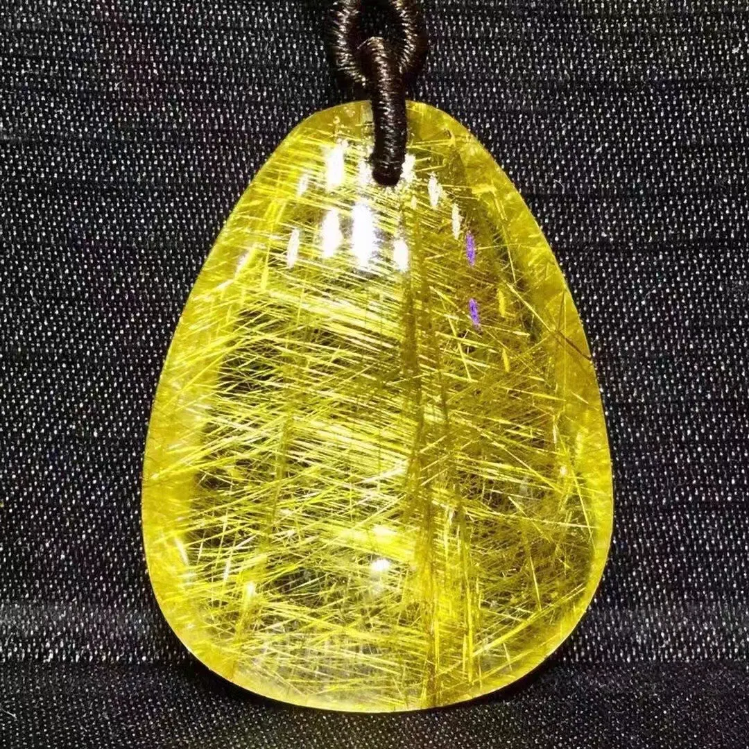 الذهب الطبيعي Rutilated قلادة من الكوارتز قطرة الماء قلادة 32*25*12 مللي متر الثروة Rutilated النساء الرجال AAAAAAA