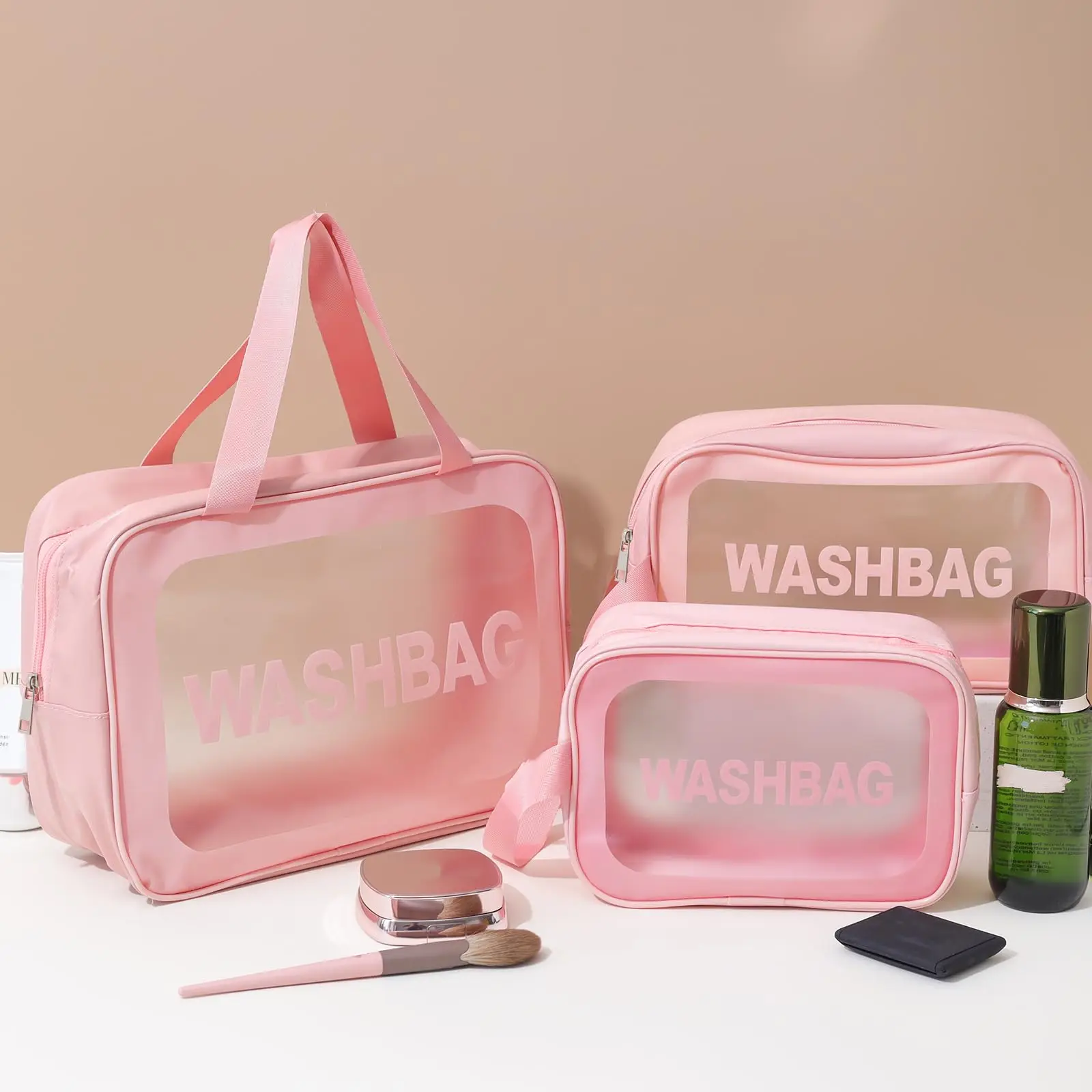 2 in 1 Cosmetics Bag Transparent Skin Care Bag Large Capacity Pvc Semi Transparent Frosted Portable Storage Bag Pu 1/3 Piece
