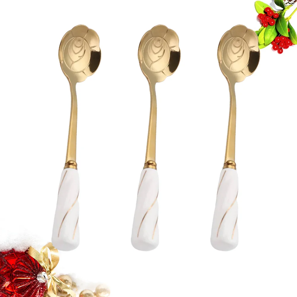 

3Pcs Creative Rose Simulated Spoons Stainless Steel Anti-Rust Eco-Friendly for Lemonade Iced Tea Ice Coffee