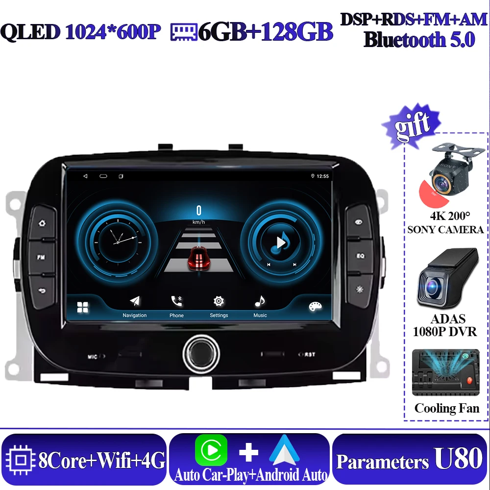 Android 16 Draadloze Carplay Voor FIAT 500 2016 2017 2018 2019 Intelligent Systeem 8 core Auto Multimedia Speler 5G Touch display