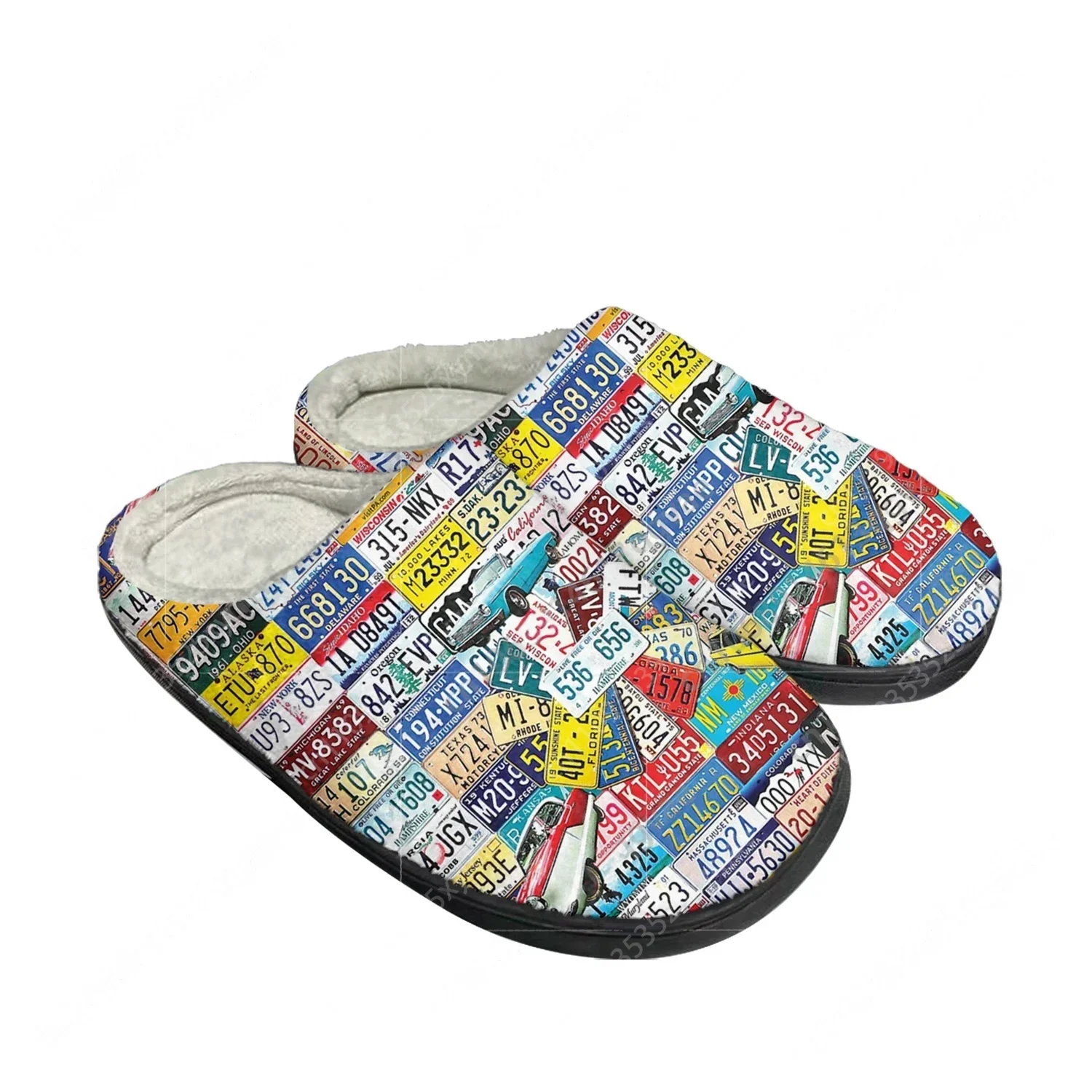 

License Car Plate Number Retro Novelty Design Home Cotton Slippers Mens Women Keep Warm Custom Shoes Thermal Indoor Slipper