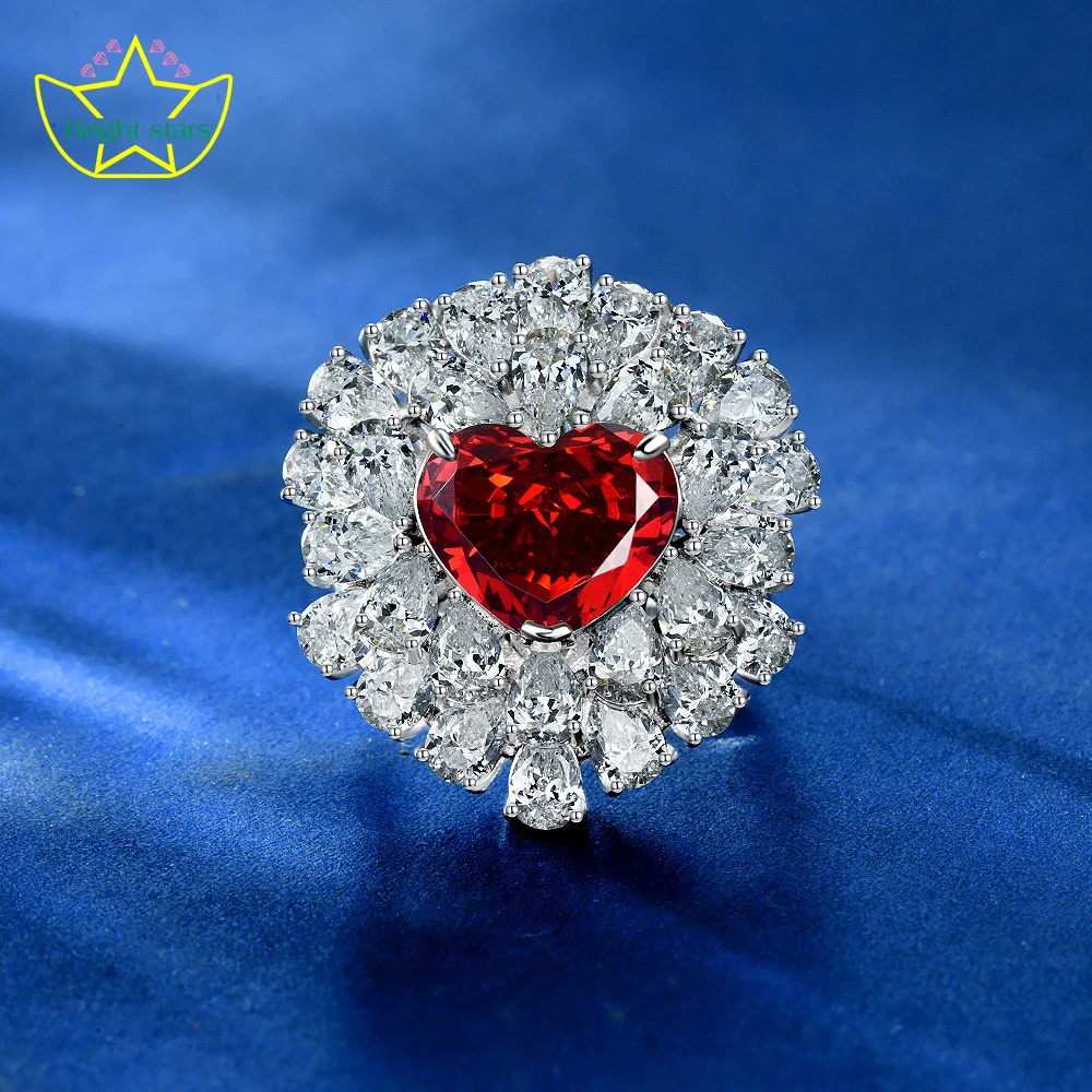 Bright Stars Padma Red Heart 10*12 Ice cut High carbon diamond 10 carats full diamond ring 5-9#