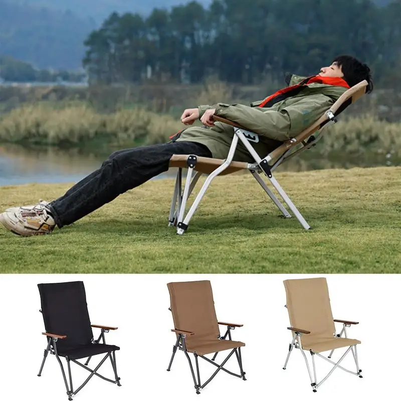 Outdoor Camping Chairs Compact Camping Folding Beach Chair 4 Position Adjustable Camping Recliner For Outside Hiking Travel