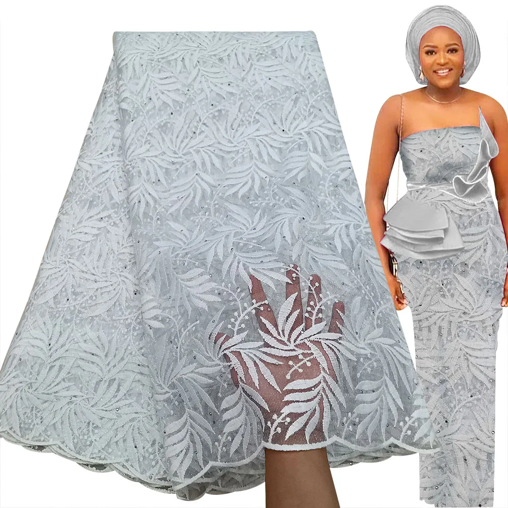 Bestway Latest Embroidery African Lace Fabric 5 Yards High Quality Nigerian Women Wedding Asoebi French Tulle Lace Material 2021