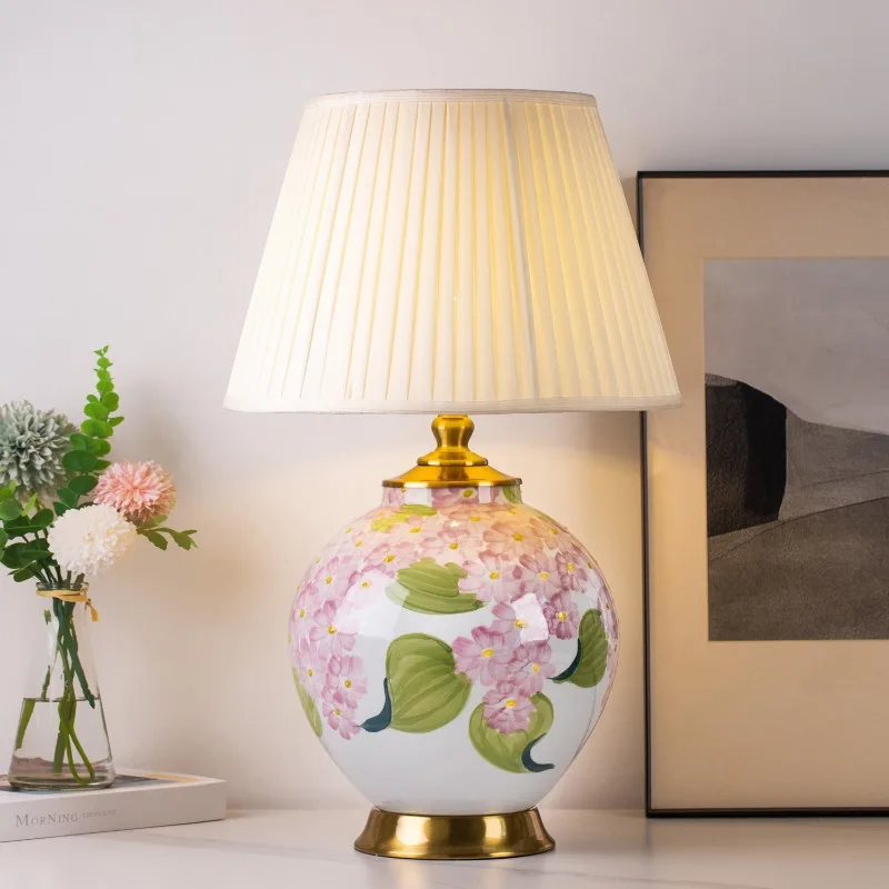 Modern New Chinese Style Floral Ceramic Table Lamp for Master Bedroom Living Room Home Decorative