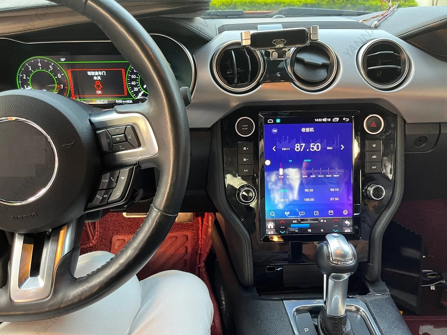 Android 13 หน้าจอแนวตั้งเครื่องรับสเตอริโอสําหรับFord Mustang 2015 2016 2017 2018 2019 2020 2021 GPS Naviเสียงบันทึกหัวหน่วย