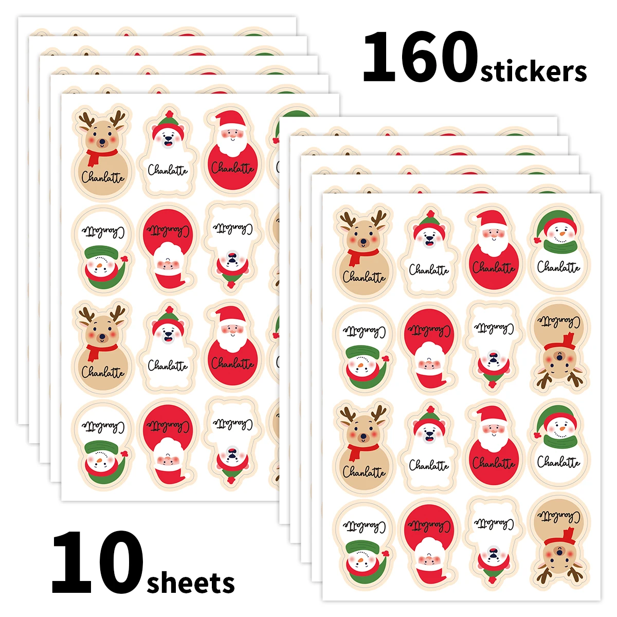 160 قطعة/10 ورقة ملصقات اسم عيد الميلاد المخصصة ، تسميات شخصية لعلامات الهدايا ذاتية الصنع ، سكرابوكينغ ، ديكور منزلي للحفلات ، أختام الحروف