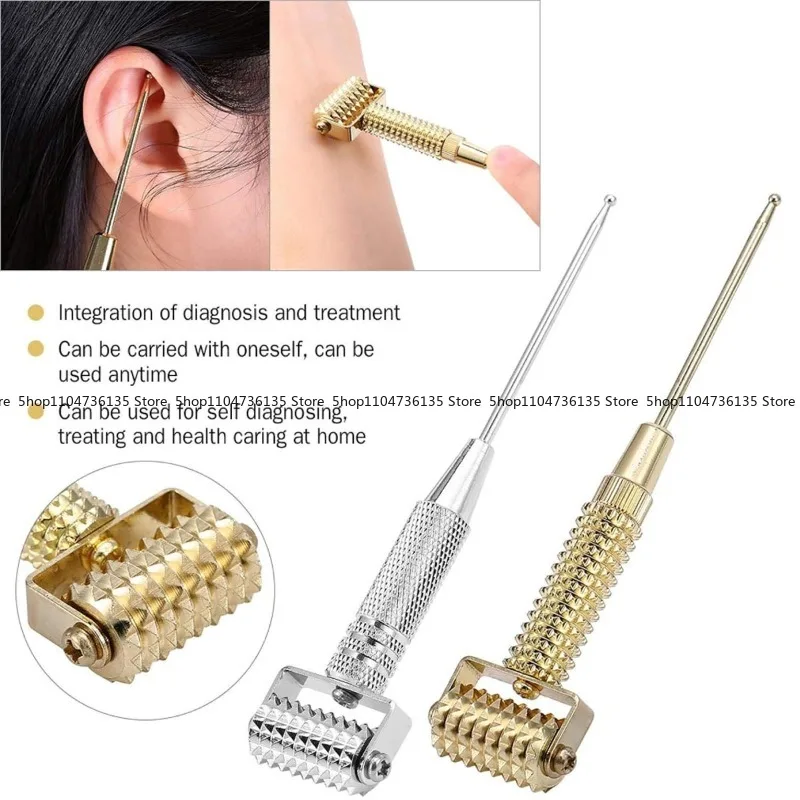 Multifunctional Acupoint Detector, Facial Auricular Probe, Rolling Massage Roller, Pure Copper Massage Needle Roller