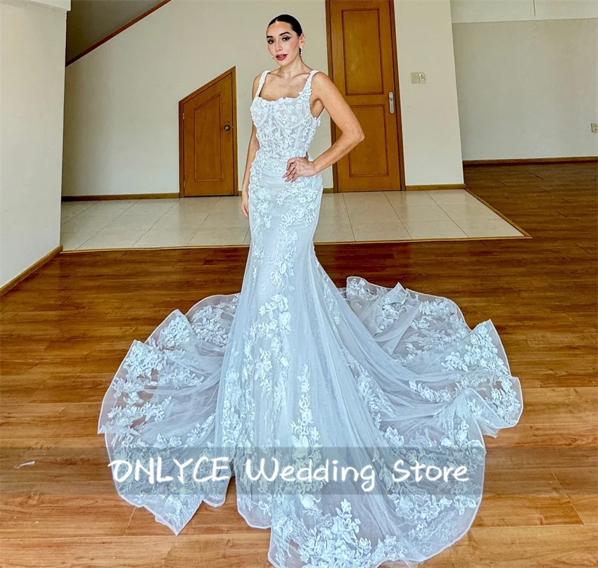 

Romance Mermaid Wedding Dress Lace Applique Straps Beading Pearls Detachable Train Bride Dresses Vestido De Noiva