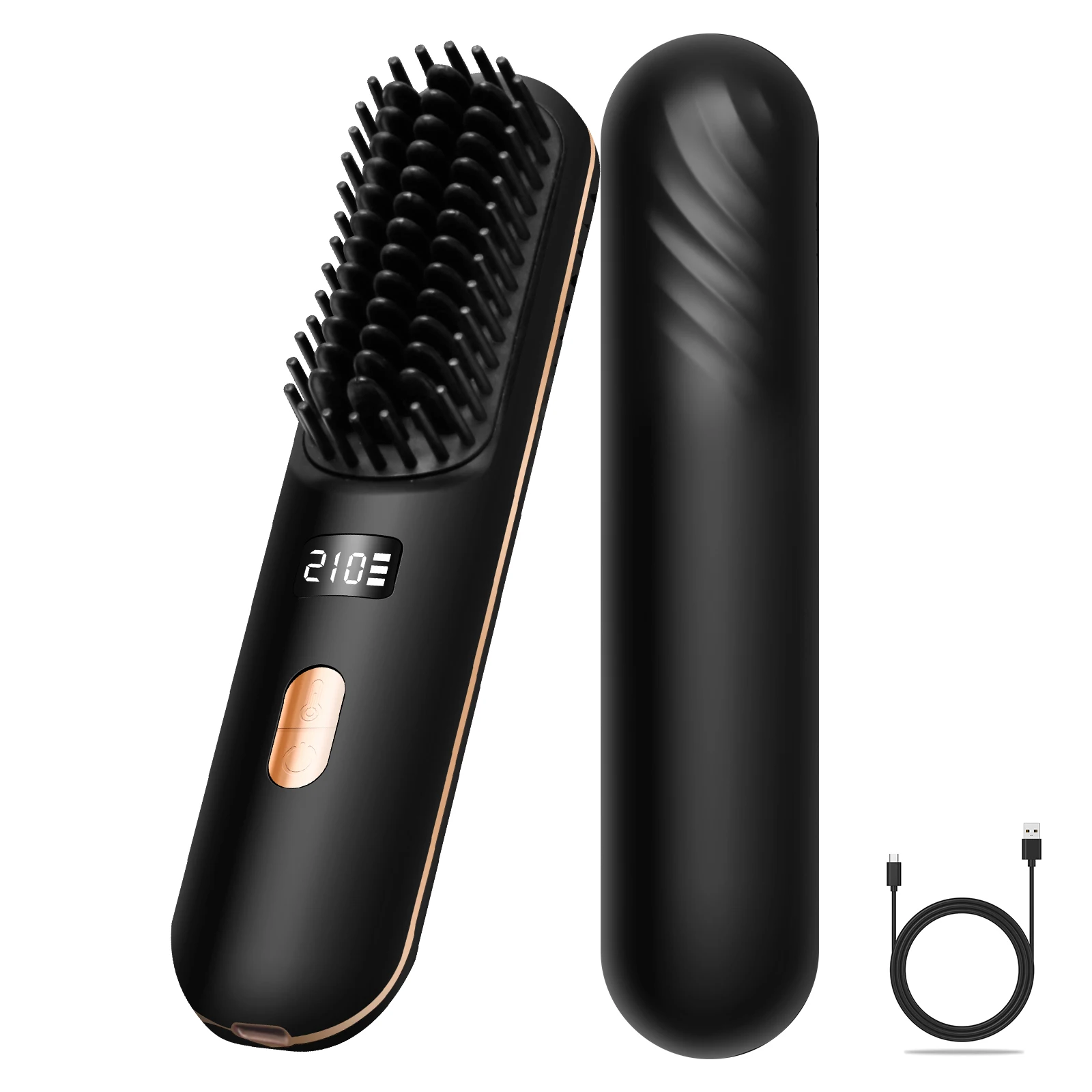 Portable Mini Travel Straightener Brush 3 Setting Ionic Hot Comb Straightener LED Temperature Display Wireless Hair Straightener