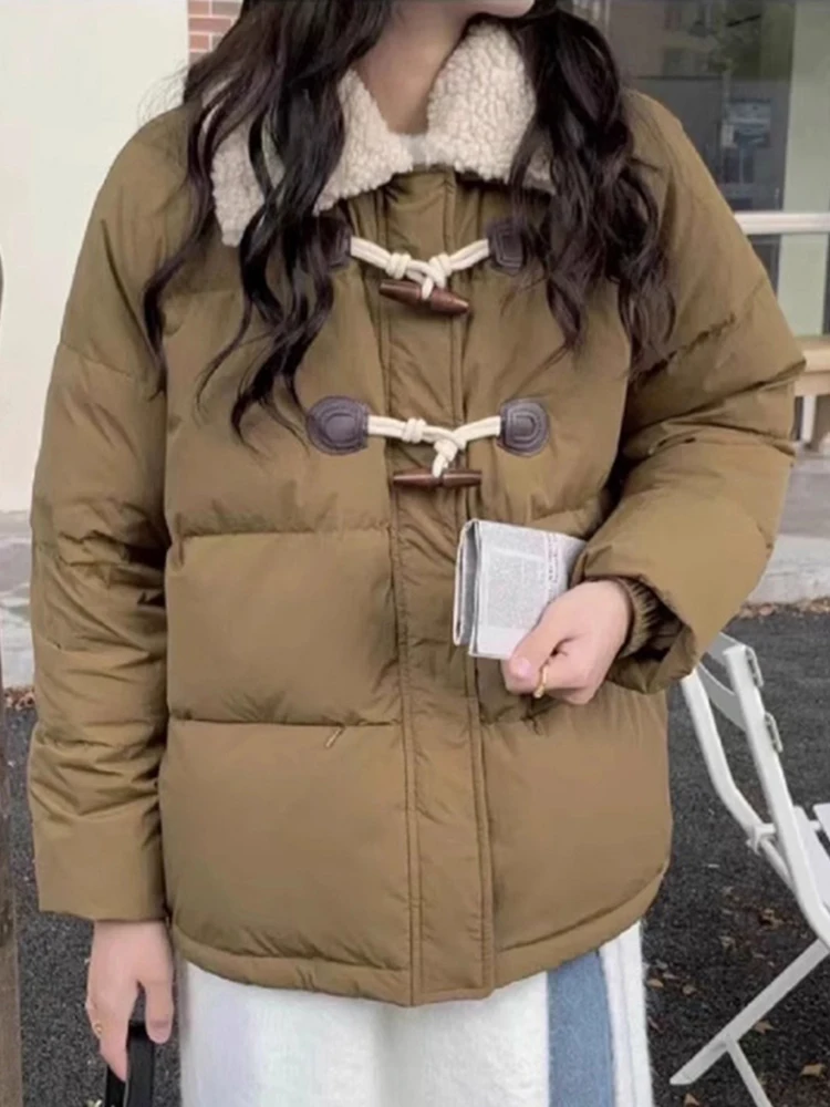 

Корейский стиль: короткая женская куртка-пуховик свободного кроя с воротником-стойкой, утепленная, осенне-зимняя, новый дизайн, хлопковая, на пуху, верхняя одежда