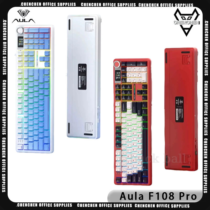 Aula F108 Pro Mechanical Keyboard Tri Mode Wireless Keyboard Custom Multi-Knob Screen 8000mAh Gasket RGB Keyboard PC Accessories