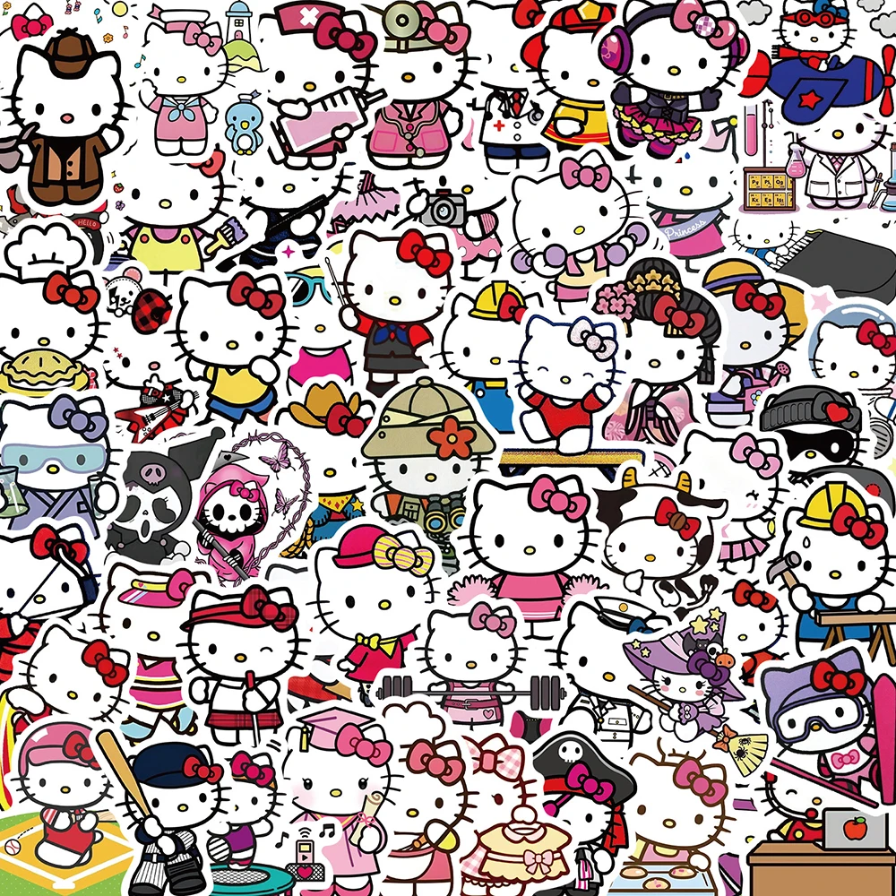 10/30/50PCS Sanrio Cartoon Stickers Funny Hello Kitty Occupation Cartoon Decals Decoration Skateboard Suitcase Fridge Kids Toys