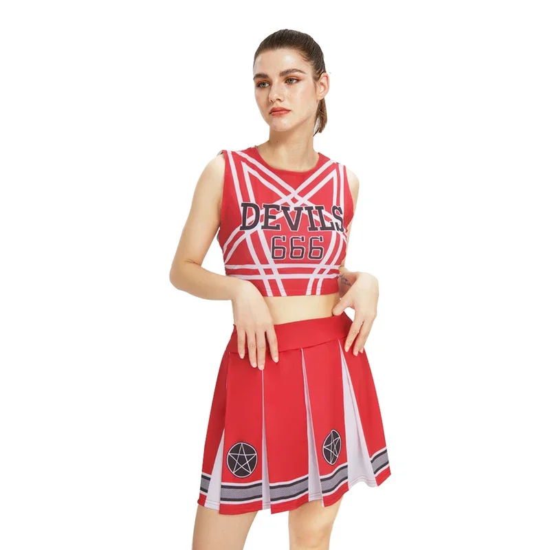 Devils 666 Cheerleading Costume for Adults Deinfluencer Cosplay Uniform Red Sleeveless Cheerleader Pleated Skirt Dress