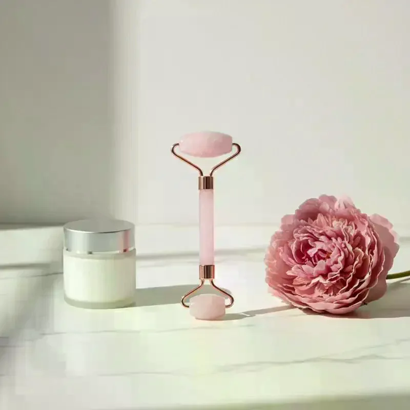 Rose Quartz Roller Massager Set 2 in 1 Facial Beauty Tool for Skincare Relaxing Face Eye Massage
