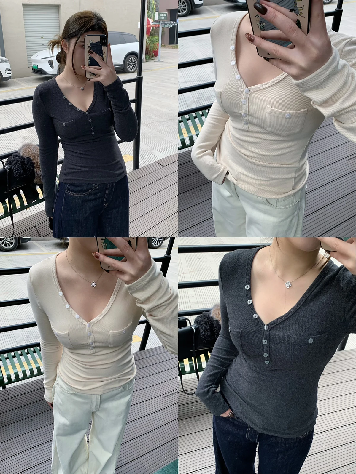 

ChubbyGirl Slimming V-Ne Long Sve Fce-Lined Base Layer Top Paper Thin Person Sle Winter Knitted Sweater for Women