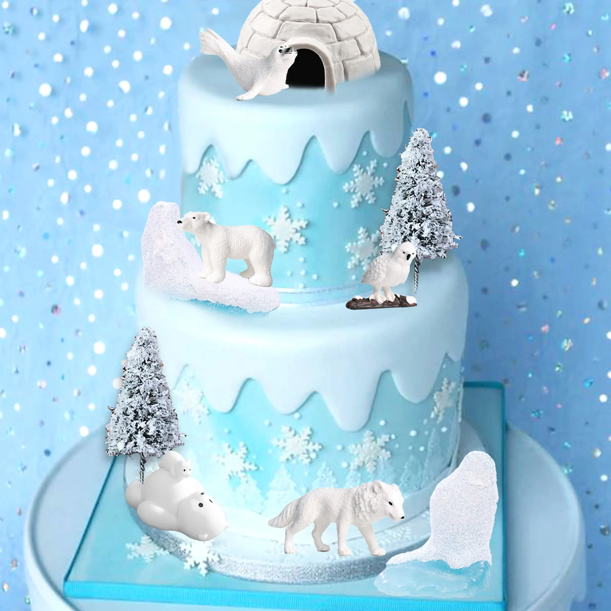 LaVenty Polar Bear Animal Cake Topper Antarctic Animal Birthday Party Supplies Winter Wonderland Party Favors