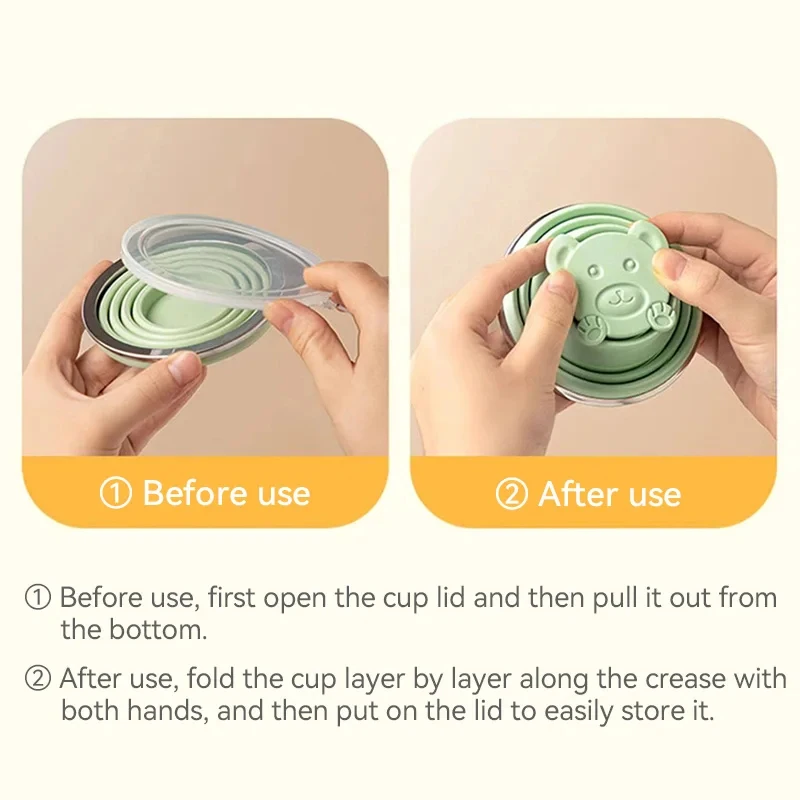 Portable Foldable Silicone Cup for Travel Cute Bear Design Collapsible Water Bottle Mouthwash Cup 180ml view 4