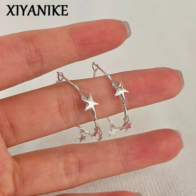 XIYANIKE Sweet Cool Star Hoop Earrings Buckle For Women Lady Fashion New Jewelry Gift Party Birthday серьги женски