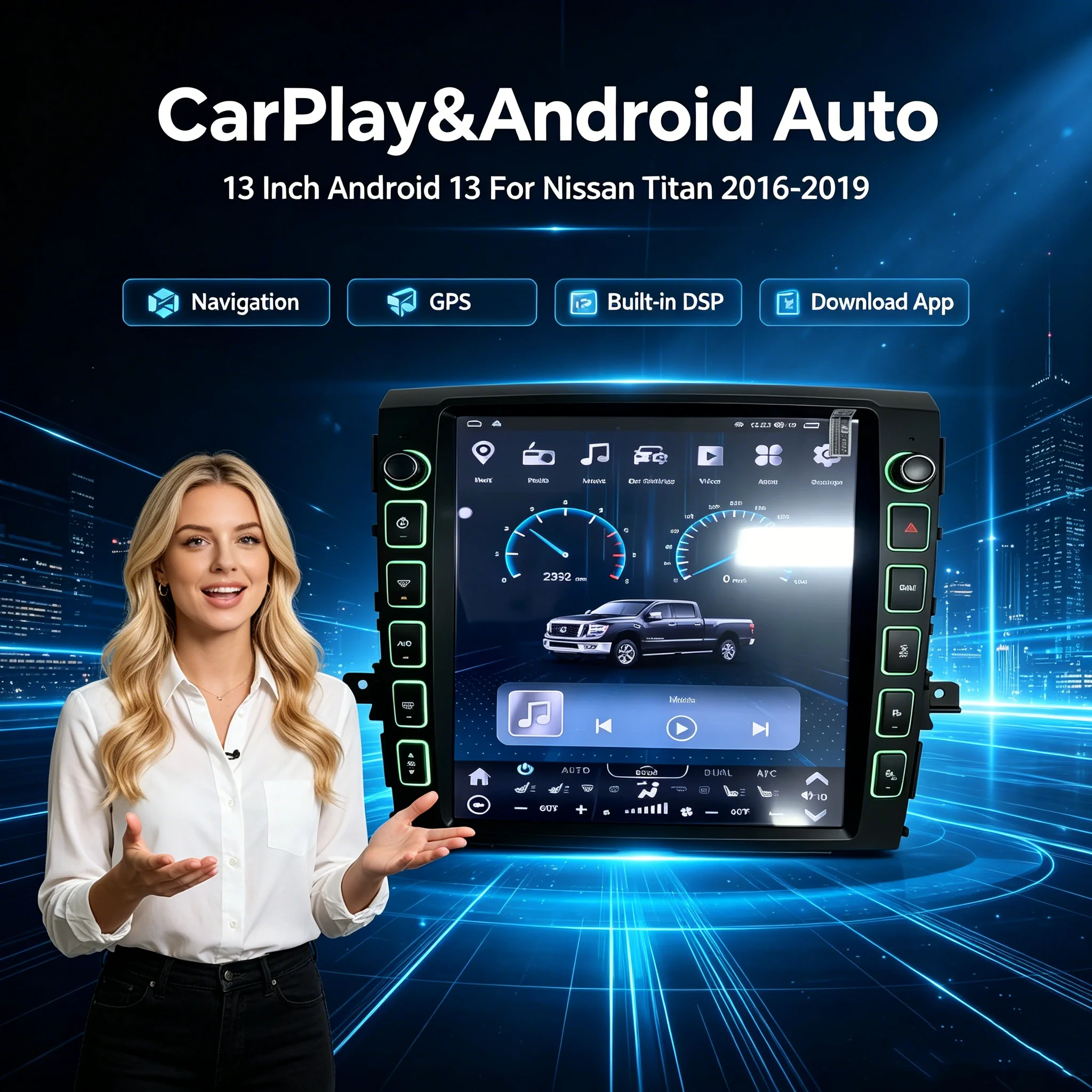 For Nissan Titan 2016-2019 13inch Tesla Android Screen Radio GPS Carplay Car Multimedia Video Player Stereo Navigation Head Unit
