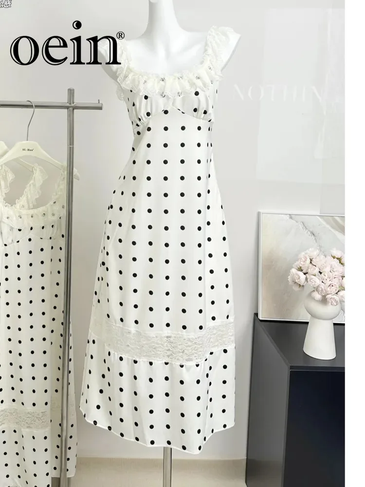 

[oein] White Water Girl Romantic Spring/Summer New Wave Dot Lace Open Back Dress Girl