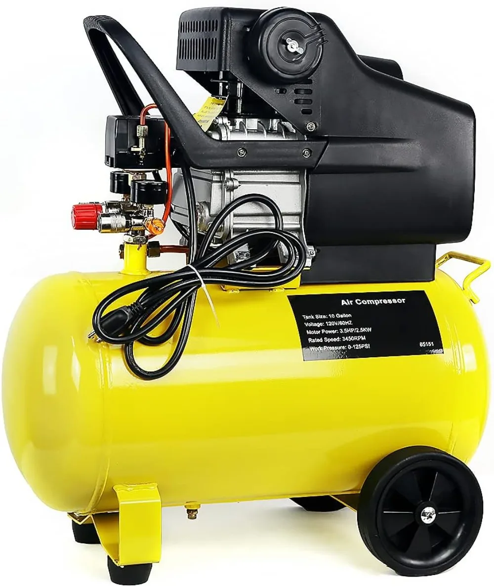 3.5HP 10 Gallons Air Compressor Tank Ultra Quiet Horizontal Tank Adjustable Pressure Ideal for DIY,Home Applications,8.37 CFM