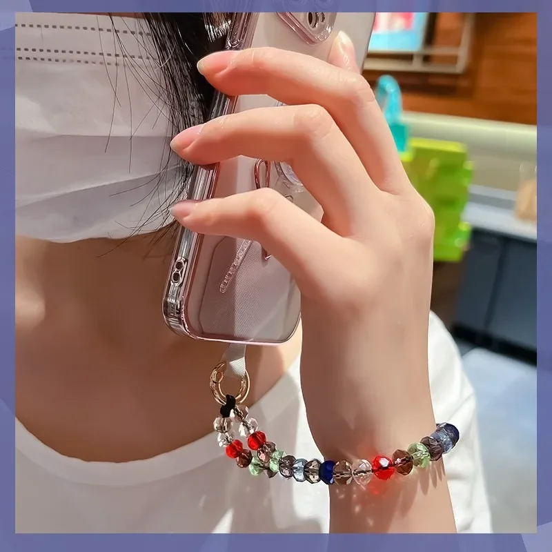 أو الهاتف الخليوي قصيرة الحبل حزام قلادة على الهاتف المعصم سلسلة صغيرة الطازجة كريستال سلسلة بدلاية الخرز مكافحة خسر قلادة #3