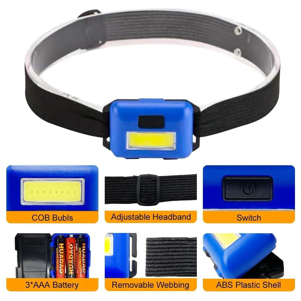 Portable Lighting COB Headtorch LED Headlamp Mini Battery Headlight 3 Modes Waterproof Flashlights for Outdoor Camping Hiking